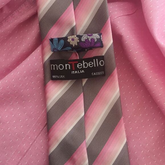 Strauss Men Button Down Shirt & Tie Combo Tie 100% Silk 14.5 Pink - Picture 10 of 16